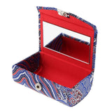 Maxbell 2x Embroidery Jewelry Makeup Double Lipstick Holder Case w/ Mirror Blue Red