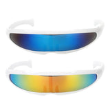 Maxbell 2 Piece Futuristic Narrow Cyclops Color Mirrored Lens Visor Sunglasses Party