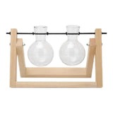 Maxbell Maxbell Hydroponic Plant Glass Bulb Vase Wooden Stand Pot Terrarium 2 Bulb Vases