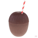 Maxbell 8PVC Coconut Pineapple Drink Cup & Straw Hawaiian Luau Tropical Party Brown