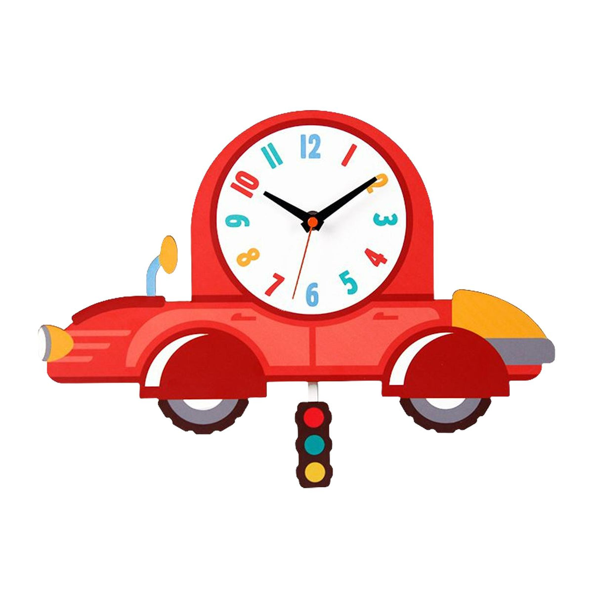 Cartoon Wall Clock with Pendulum Wooden Decorative Clock for School Nursery Car