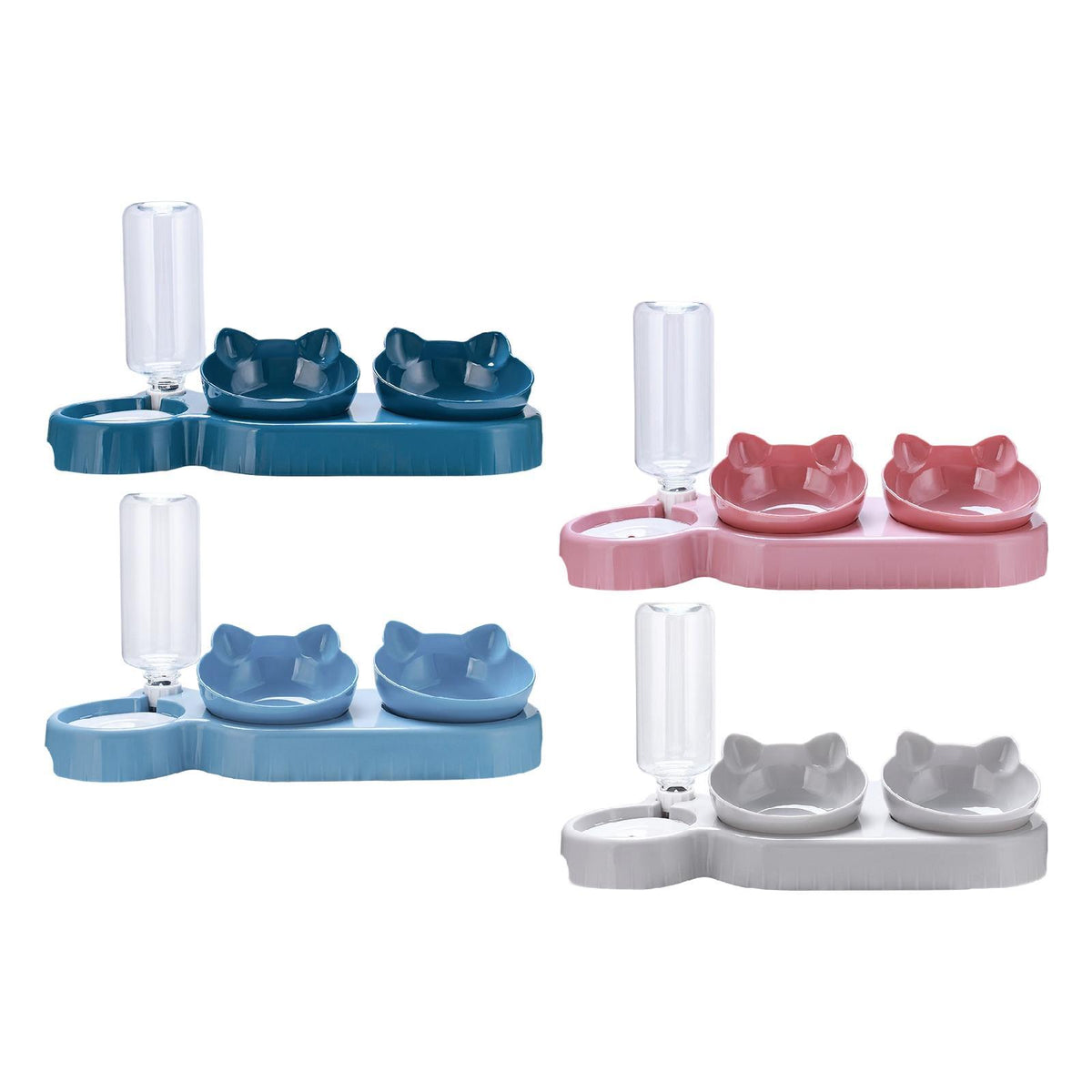 Maxbell Triple Cats Bowls Feeder Small Medium Large Cat Dog Feeding Dishes Deep Blue