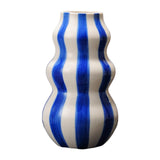 Maxbell Painted Striped Ceramic Vase Centerpiece for Bookshelf Wedding Room Entrance Blue