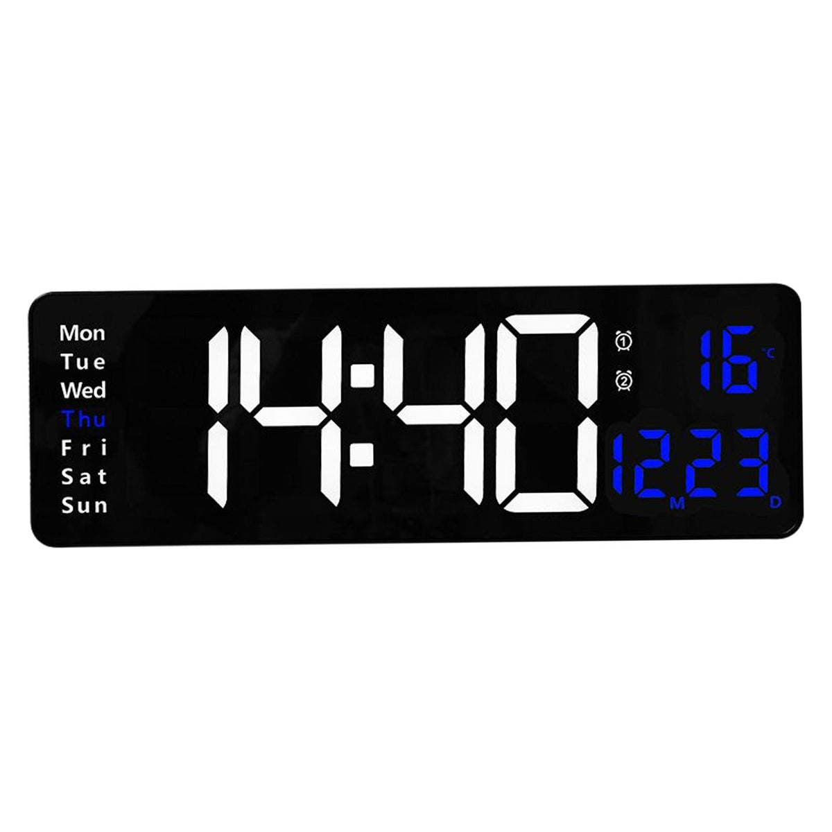 Maxbell Maxbell Large Digital Wall Clock Time Date Temperature Week Display USB for Dorm Blue