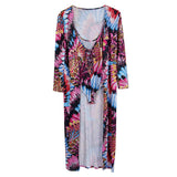 Maxbell Maxbell Sexy Tie Dyed One Piece Lace Up Swimsuit Cover Up Set Maxi Beach Dress M #2