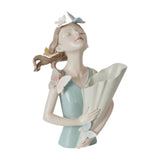 Maxbell Elegant Girl Statue Sculpture Floral Flower Pot for Home Office Living Room Cyan Blue