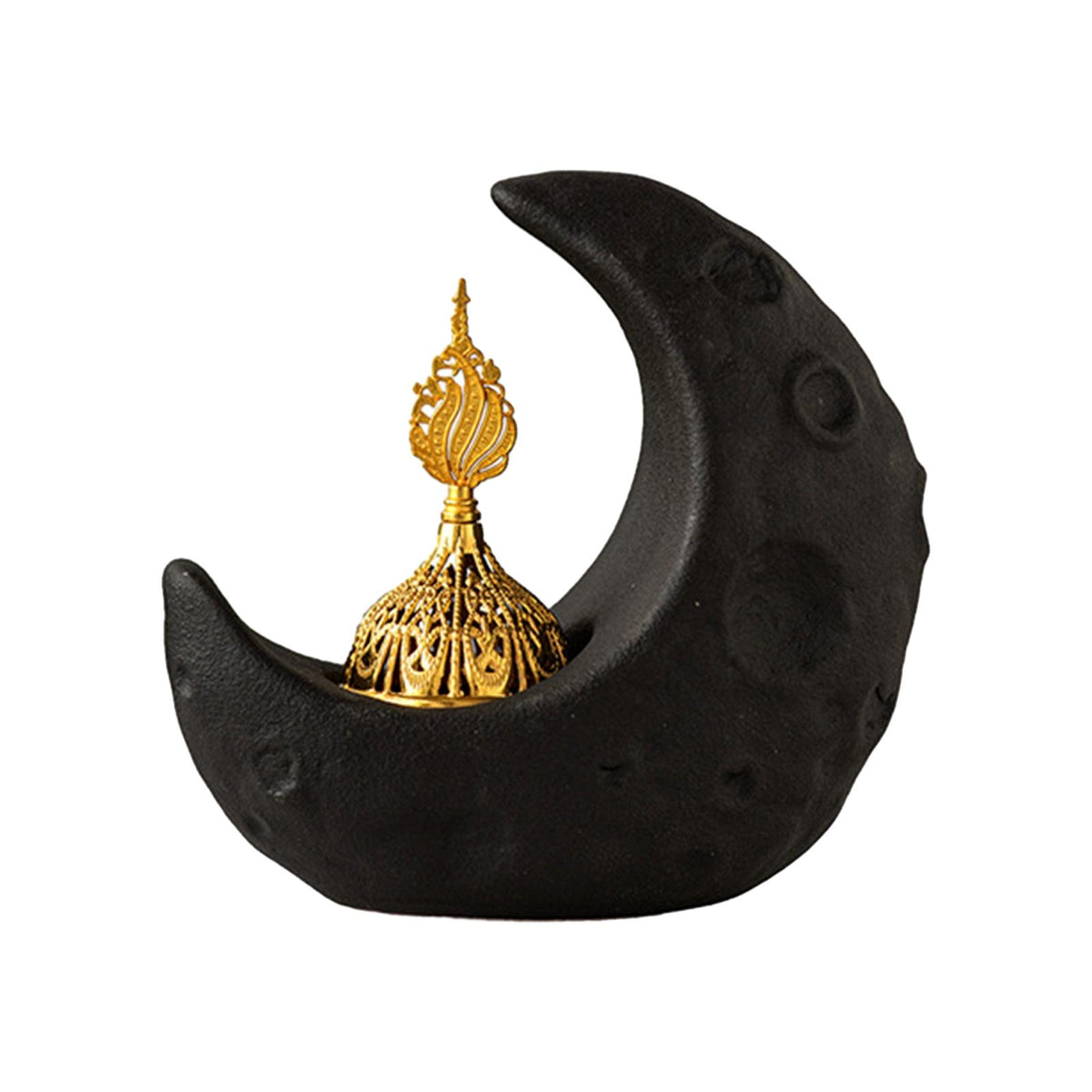 Maxbell Moon Incense Burner Desktop Moon Sculpture for Yoga Office Decor Accessories Black