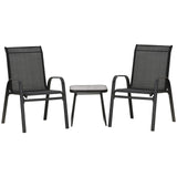 3 Pieces Outdoor Bistro Set, Patio Stackable Armchairs with