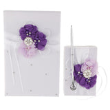 Maxbell Satin Flower Wedding Guest Book & Signing Pen Set with Pearls Crystal Purple - Aladdin Shoppers