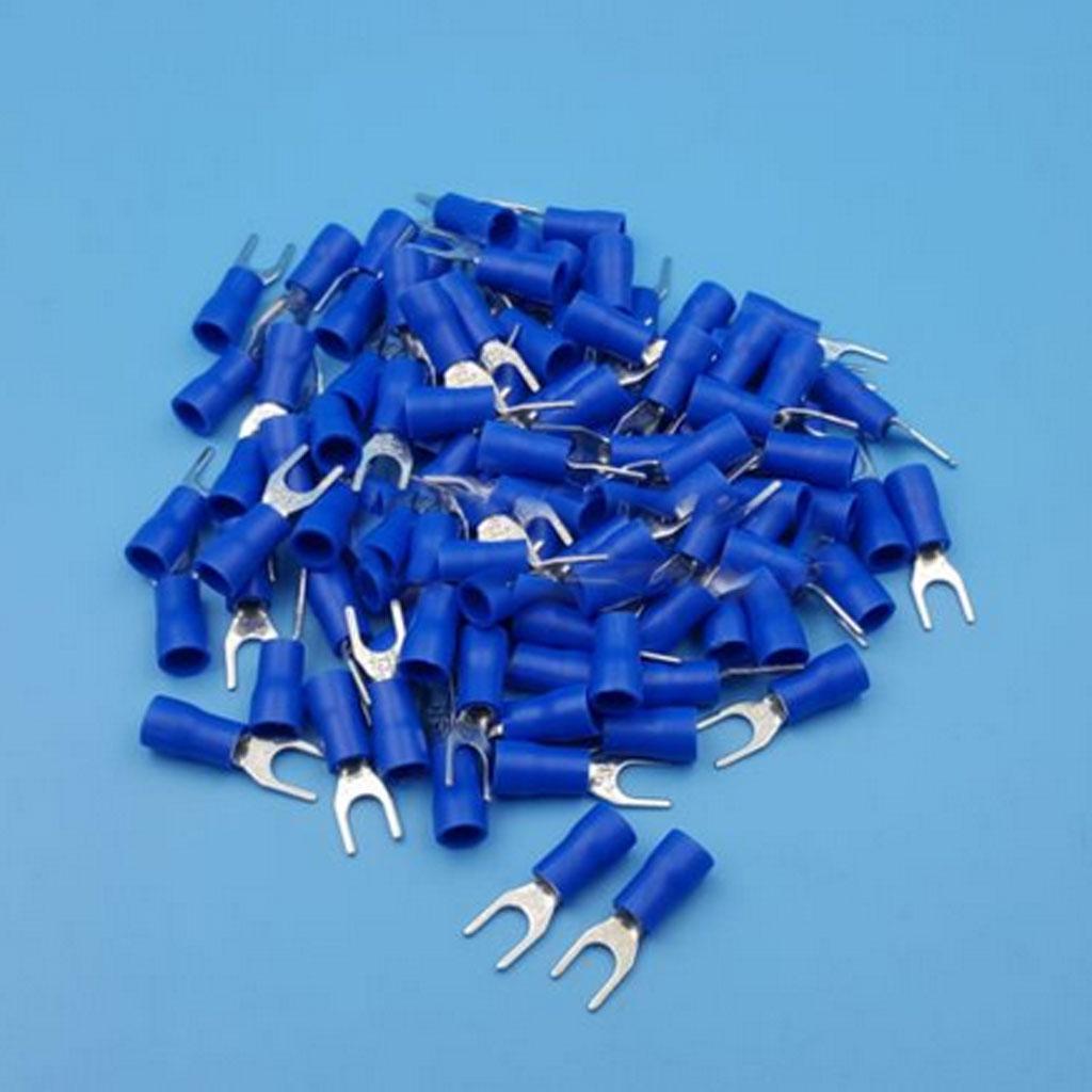 Maxbell 100x Blue Insulated 4.3mm Fork Connector Electrical Terminals Cable Wire