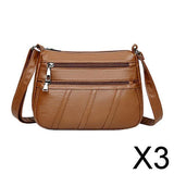 Maxbell 3xLadies Cross Body Bag PU Leather Messenger Bag Shoulder Handbag Long Strap Brown
