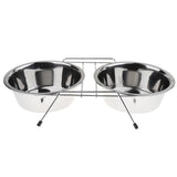 Maxbell Non-Skid Pet Dog Cat Stainless Steel Double Bowl Water Feeder Dish Silver M