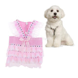 Maxbell Maxbell Dog Pet Puppy Grid Lace Bow Summer Skirt Jumpsuit Vest Dress Clothes Pink M