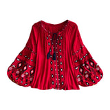 Maxbell Embroidery Blouse for Women Trendy Ethnic Shirt for Daily Wear Street Red