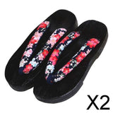 Maxbell 2xJapanese Clogs Slippers Geta Sandals Flip Flops for Men Women Black Round 39