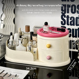 Maxbell Large Capacity Makeup Organizer, Cream Color Cosmetic Storage Box with Drawers, Desktop Vanity Organizer, Skincare Perfume Holder, Lipstick Brush Tray, Creative Plastic Storage for Dressing Table Pink Lid Dualcolor