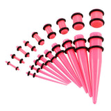 18 Pieces Ear Gauges Stretching Kit Plugs Taper 14G-00G Expanders Pink