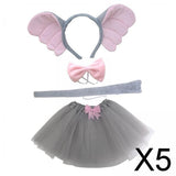 Maxbell 5xElephant Costume Ears Headband Bowtie Tail for Stage Shows Carnival Dress up with Tutu