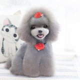 Maxbell Maxbell Dog Cat Puppy Rose Flower Lace Bell Hair Pin Bows Neck Tie Collar Set Red