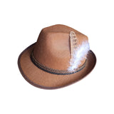 Maxbell 2xMens Fedora Hat Cosplay Casual Fashion Trilby Hat Feather Decorated Jazz Hat Brown