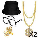 Maxbell 2xHip Hop Costume Kit Rapper Pendant Outfits Accs for Party Supplies Cosplay
