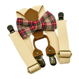 Maxbell Kids Suspender and Bow Tie Tuxedo Suspender for Boys Girls Children Trousers Beige
