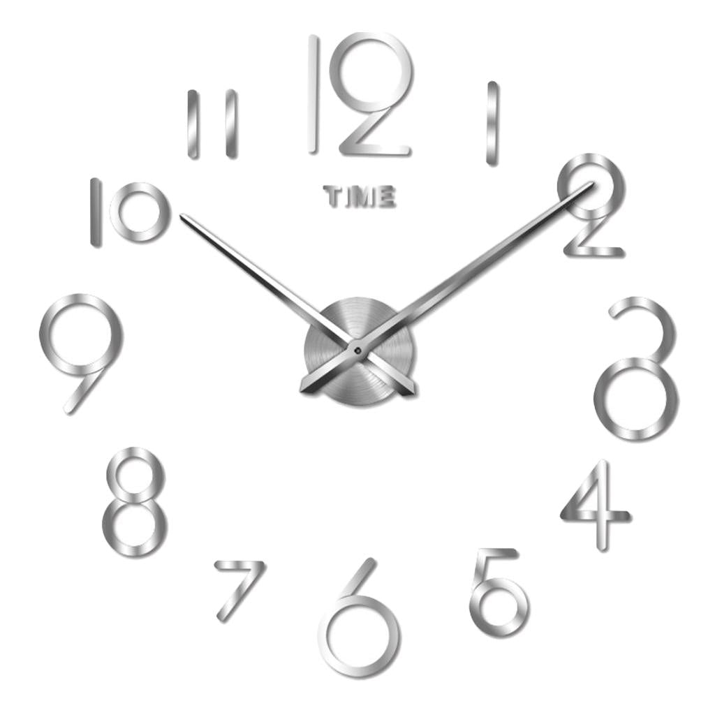 Maxbell Maxbell 3D DIY Wall Clock, Modern Frameless Numbers Stickers Decorative Clock Silver