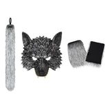 Maxbell 2xWolf Tail and Gloves Set Werewolf Cosplay Masquerade for Party Festival Prom with Mask 23cmx23cm
