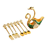 Maxbell Swan Base Holder with 3 Spoons & 3 Forks Metal for Salads Espresso Cocktails Green