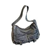 Maxbell Women's Shoulder Bag Tote Adjustable Strap Retro Aesthetic Casual Hobo Purse Light Blue