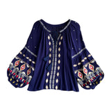 Maxbell Embroidery Blouse for Women Trendy Ethnic Shirt for Daily Wear Street Blue