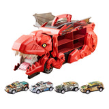 Dinosaur Transport Truck Carrier Portable Dinosaur Swallowing Truck for Kids red with 4 car