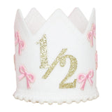 Maxbell 1/2 Birthday Crown Hat Bow Girls Decor Decorative for Cake Smash Photo Props Golden