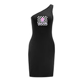 Maxbell Maxbell Women's Cold Shoulder Dress Summer Simple Mini Dress for Dating Office Party L