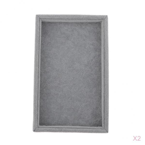 Maxbell 2x Elegant Velvet Stackable Jewelry Display Tray Necklace Organizer Gray