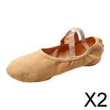 Maxbell 2xCanvas Ballet Slipper Split-Sole Shoes Fitness Gymnastics Flats Tan_39