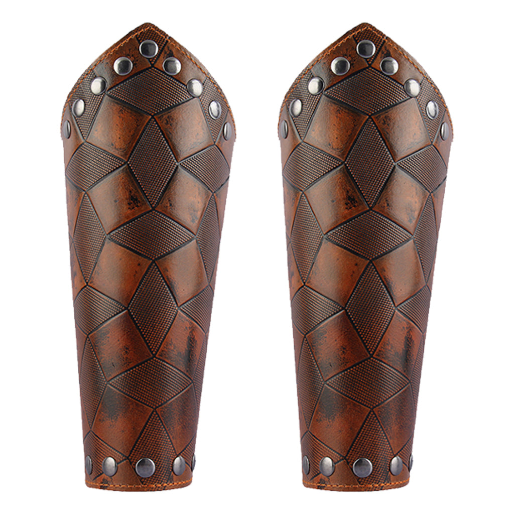 2Pcs Medieval Unisex Men  Bracers Leather Gauntlet Wristband Arm Armor Brown