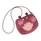 Maxbell Women Animal Shaped Bag Wool Felt Mini Handbag for Party Birthday Gift Beach Hippopotamus