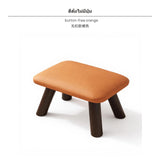 Maxbell Wooden Small Stool, olive Oil Wax Leather Ottoman, Mushroom Bench for Living Room & Entryway, Soft Upholstered Shoe Bench, Low Modern Minimalist Stepping Stool for Home NoButton Orange