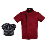 Maxbell Unisex Red Chef Jacket Coat Short Sleeves Shirt Hat Hotel Kitchen Uniform M