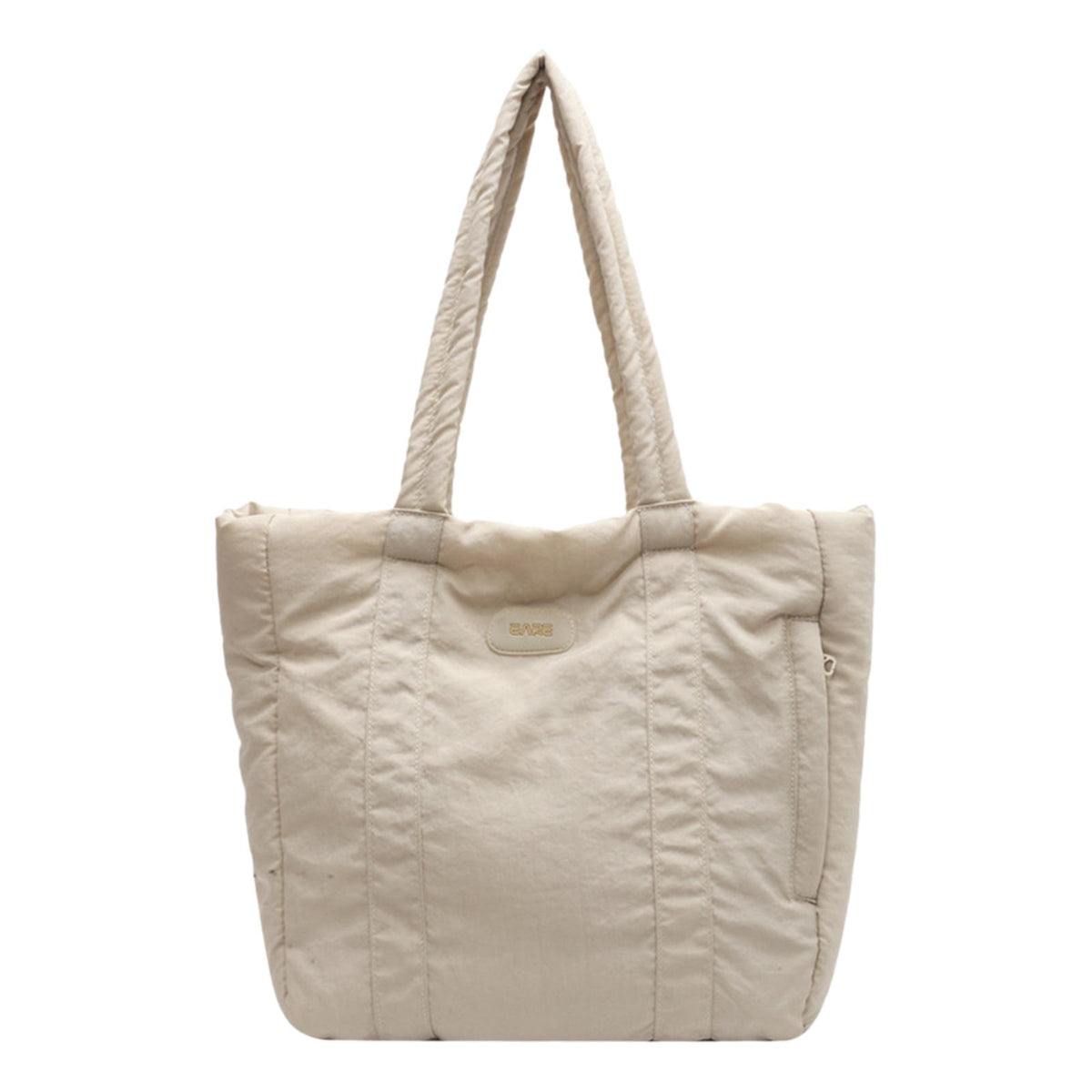 Puffer Tote Bag Large Capacity Soft Shoulder Bag for Shopping Work Commuting Beige