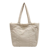 Puffer Tote Bag Large Capacity Soft Shoulder Bag for Shopping Work Commuting Beige