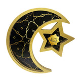 Maxbell Ramadan Serving Tray Decoration Moon Star Tray for Wedding Gatherings Events Black Gold