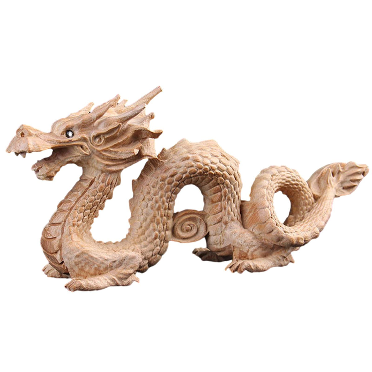Maxbell Dragon Statue Gift Collectible Wood Figurine for Cabinet Fireplace Bookshelf