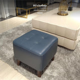 Maxbell Genuine Leather Ottoman Stool Genuine Leather Ottoman Stool, sturdy Wood Frame, Modern Square Leather Footrest, Multipurpose Shoe Bench for Living Room, Makeup, Entryway, personalized hues Available, No Assembly Needed Blue