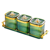 Maxbell Dried Fruit Tray with Lid Divided Serving Dishes for Candy Appetizer Cookies 3 Grid Green