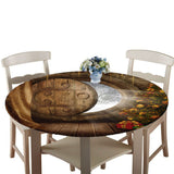 Maxbell Round Christmas Table Cover Cloth for 120cm Kitchen Tables Wooden Door