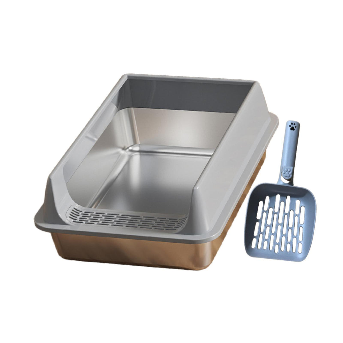 Maxbell Stainless Steel Cat Litter Box Convenient Detachable Non Stick Bottom Sturdy Gray Medium