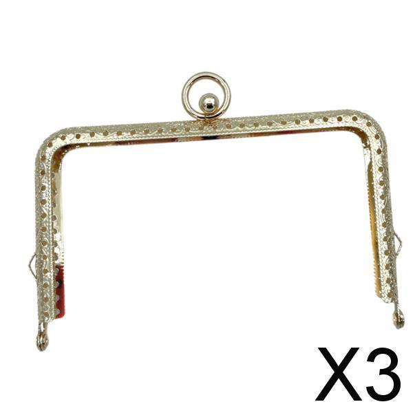 Maxbell 3xMetal Purse Frame Hardware Replacement Embossed Wallet Leather Bag DIY Craft light gold