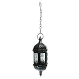 Maxbell Set 3 Pieces Retro European Iron Hanging Lantern Decorative Candle Holder with Mosaic Design Glass Panels